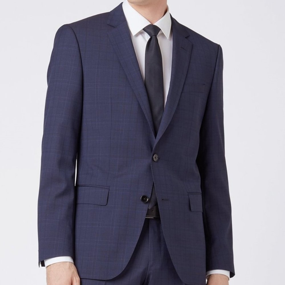Hugo Boss Mens 'Huge6' Blue Regular Fit Plaid Wool Sport Coat Blazer 42R